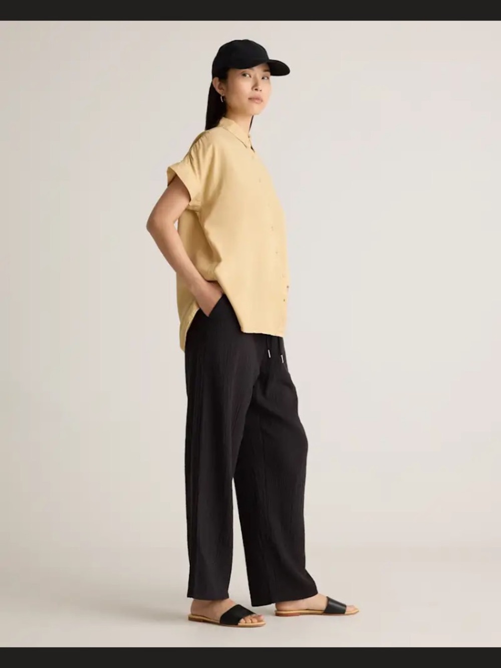 Quince 100% organic cotton gauze straight Leg Drawstring Pants - Black - Picture 4 of 8